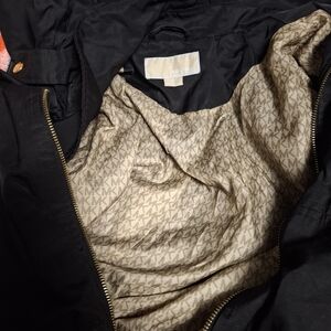 Michael Kors Black Bomber Jacket with Beige MK Lining